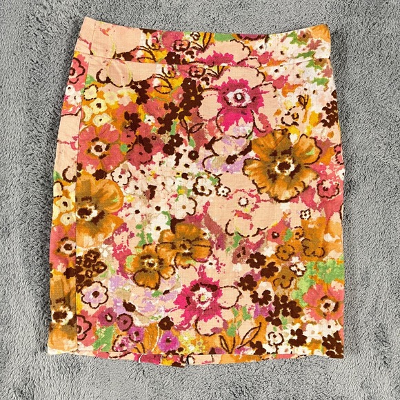 J.CREW Dresses & Skirts - J.Crew Mini Pencil Skirt Womens 6 Pink Brown Floral Lined Stretch Retro Back Zip
